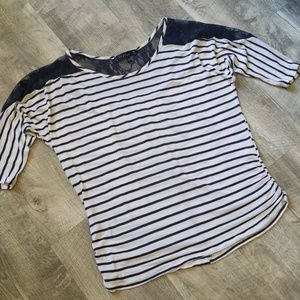 Stripes and lace top junior size M